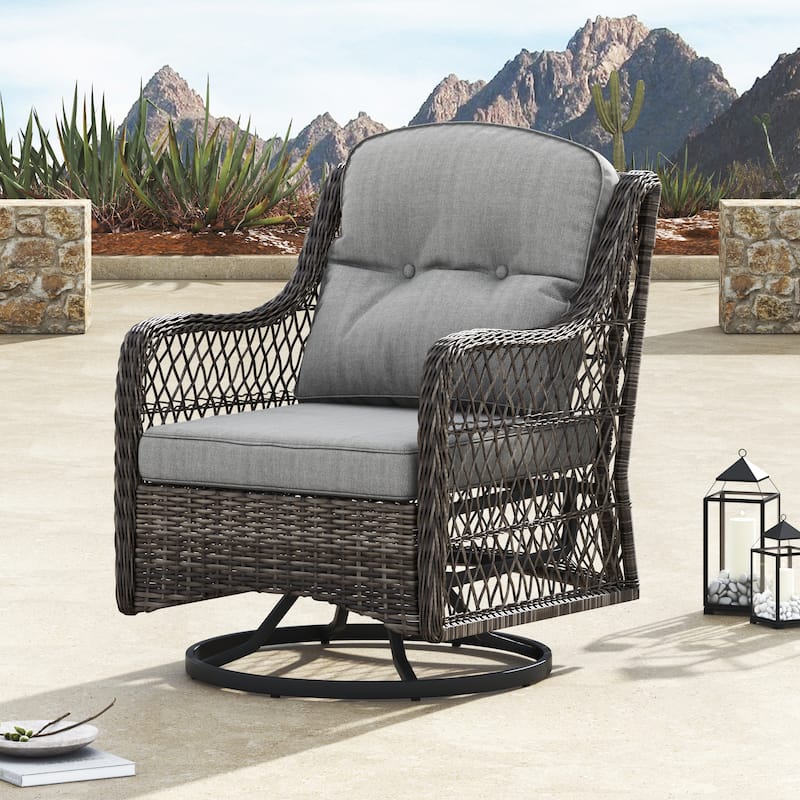 Corvus Vasconia 5pc Outdoor Resin Wicker Swivel Chat Set with Fire table