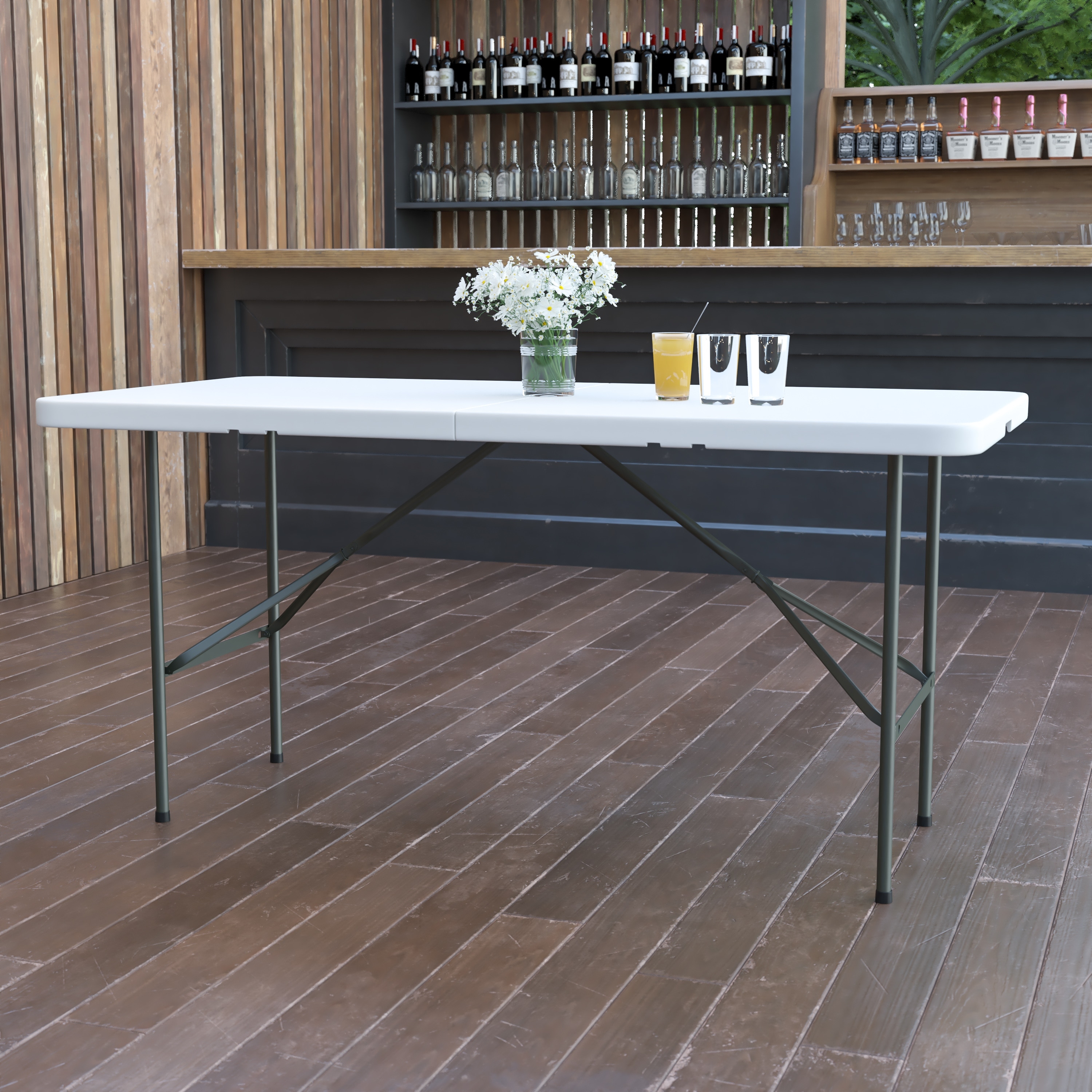 30"W x 60"L Bi-Fold Granite White Plastic Folding Table - Banquet Table
