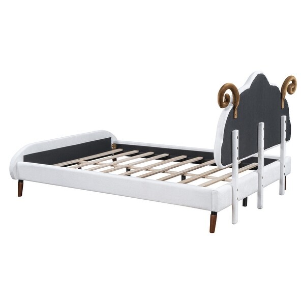 Full Upholstered Bed with Sheep Horns, Whimsical Velvet