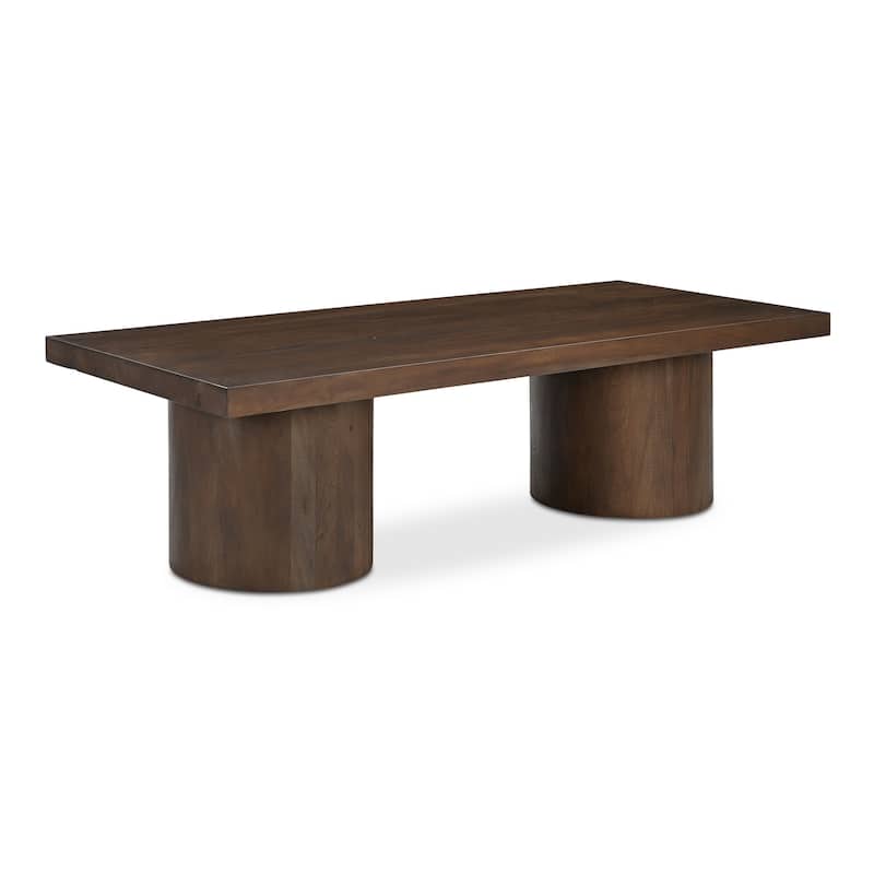 NADAAL STUDIOS Elowynne Coffee Table, Reclaimed Neem Wood with Twin Cylindrical Bases, Warm Brown
