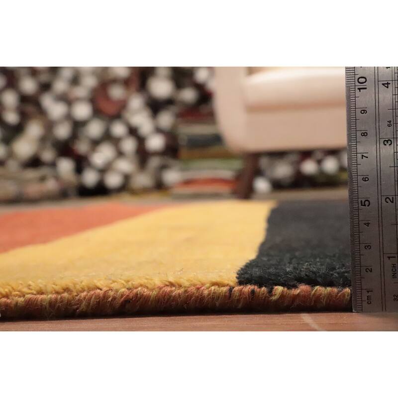 Hand Knotted Oriental 100% Wool Carpet Modern Stripe Oranges & Rust Gabbeh Area Rug - 9' 4'' X 6' 4''