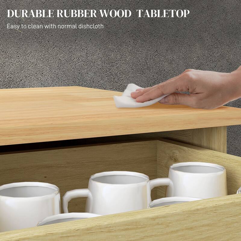Modern Storage Cabinet with Solid Wood Countertop, 2 Drawers and Adjustable Shelf