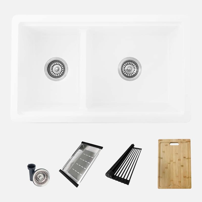 Waterton Composite Granite Dual mount 30 inch Double-Bowl kitchen Sink - 30" x 18" x 9.50"