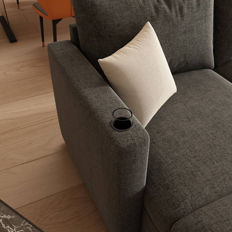 Modern U-Shape 6-Seater Sectional Sofa Bed with Storage Ottomans, Chenille Fabric