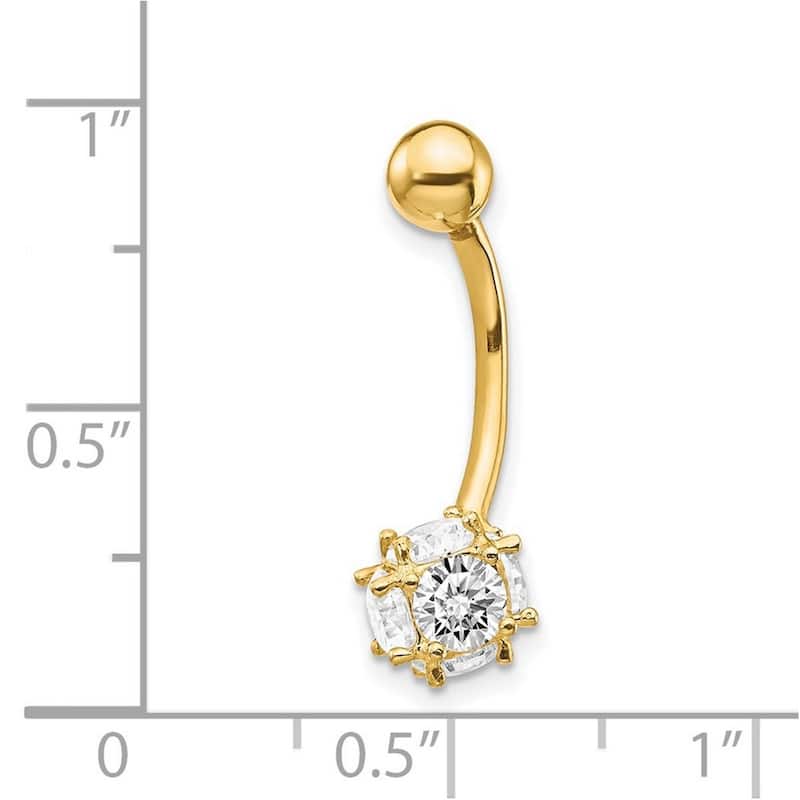 Curata 10k Yellow Gold 14g 7mm CZ Simulated Diamond Soccer Ball Belly Ring Dangle Piercing