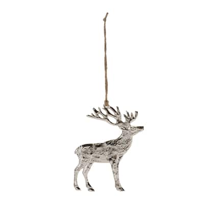 Rustic Distressed Reindeer Christmas Ornament - 5" - Silver - 12ct