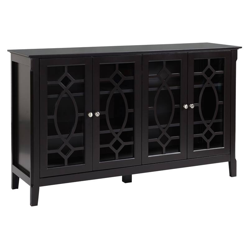 HOMCOM Wood Accent Sideboard Buffet Serving Storage Cabinet with 4 Framed Glass Doors, Adjustable Shelves - 54"W x 15.5"D x 32"H