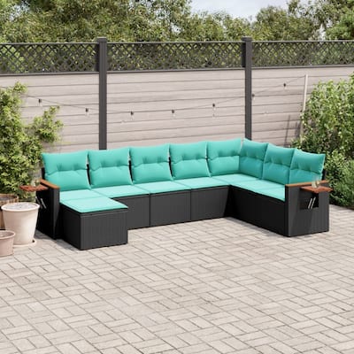 vidaXL 8 Piece Patio Sofa Set with Cushions Black Poly Rattan