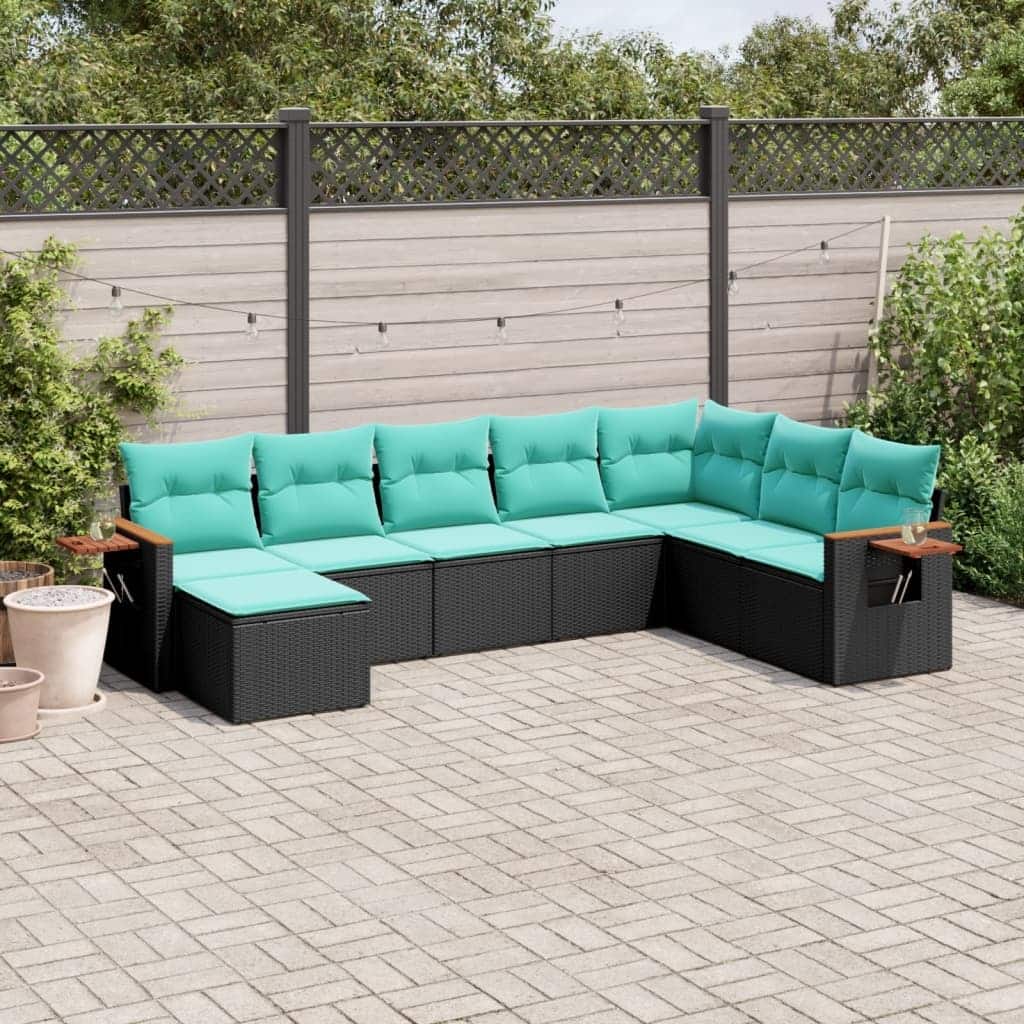 vidaXL 8 Piece Patio Sofa Set with Cushions Black Poly Rattan