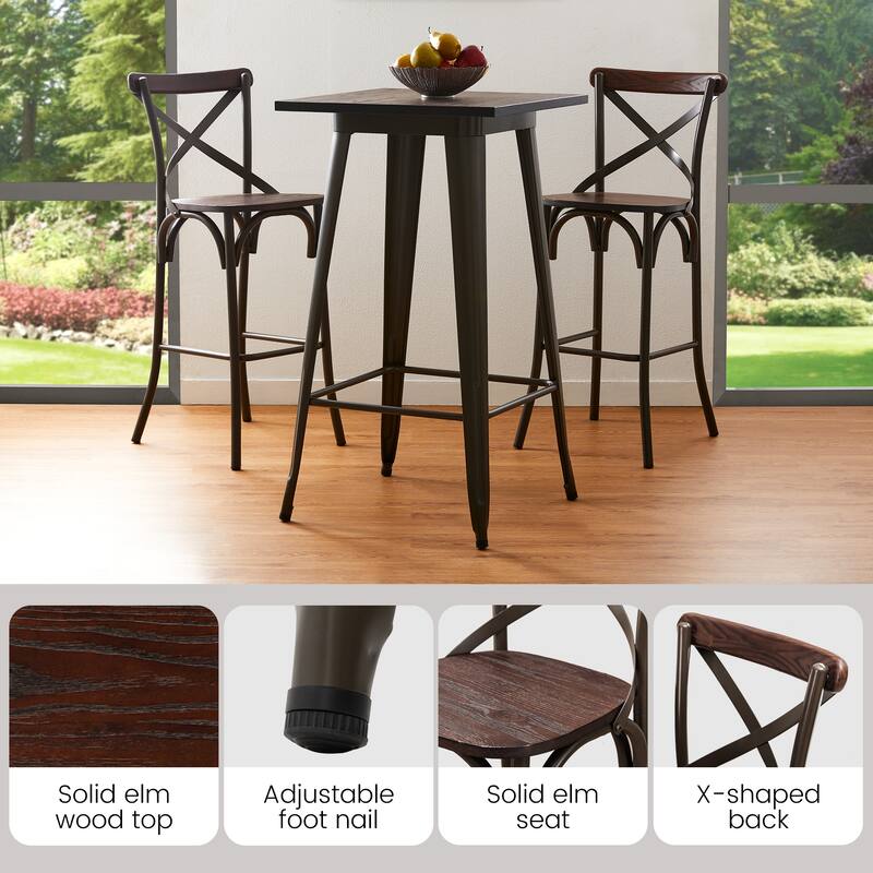 Carbon Loft Greenwood Industrial Metal Pub/Bar Table With Elm Top