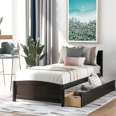 Twin Wood Frame Platform Bed with 2 Drawers