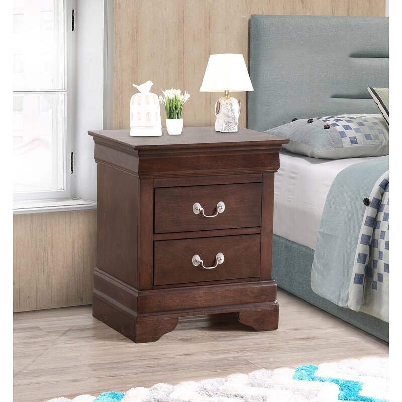 2 Drawer Cappuccino Nightstand, 24 Inch Classic Bedside Table with Real Wood Veneers and English Dovetail Drawers