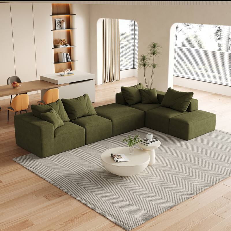 Upholstered Sectional Boneless Couch Set,Modular 132" L Shaped Sectional With 6 Pillows,Free Combination Sofa Couch