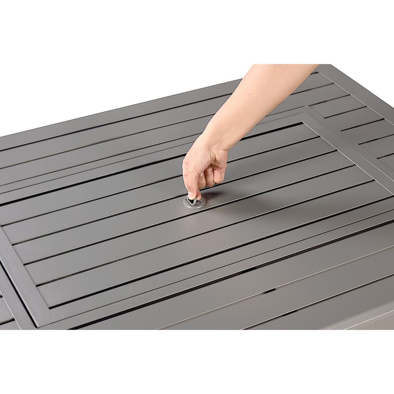Rectangular 46 in. x 31 in. Aluminum Propane Fire Pit Table, Glass Beads, Two Covers, Lid, 57,000 BTUs - N/A