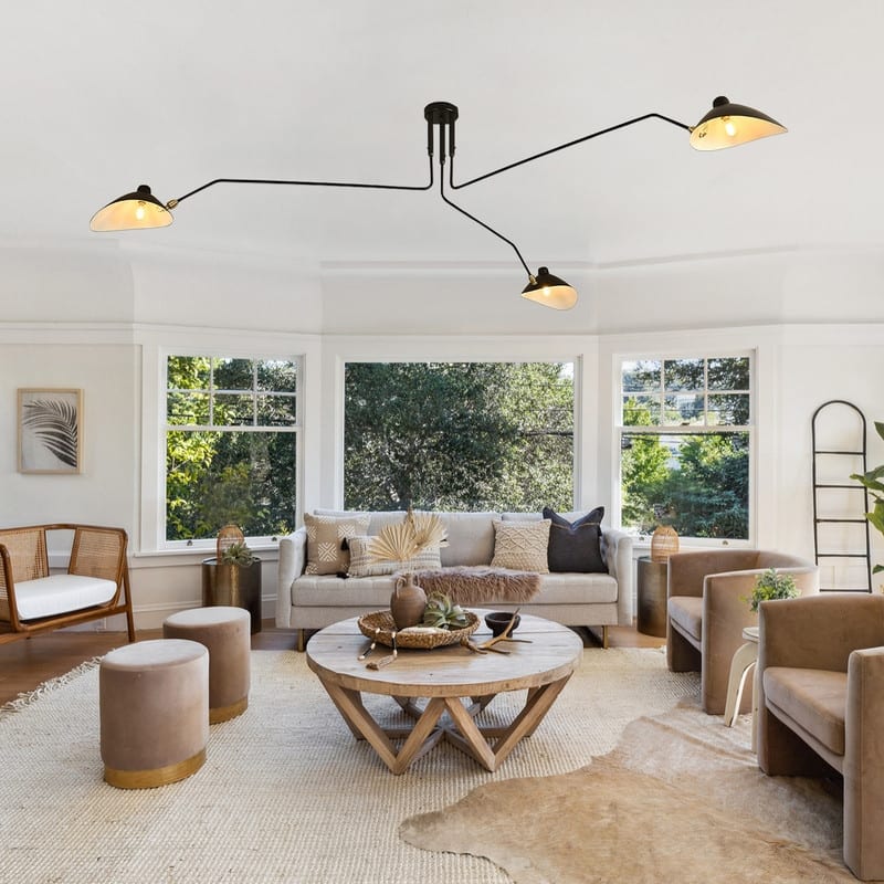 Mid Century Modern Black Chandelier with Swing Arm for Dining Room