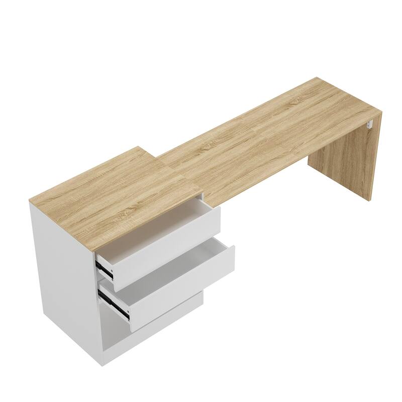 Kitchen Table 94.5" White/Wood Island for Breakfast, Bar, and Work