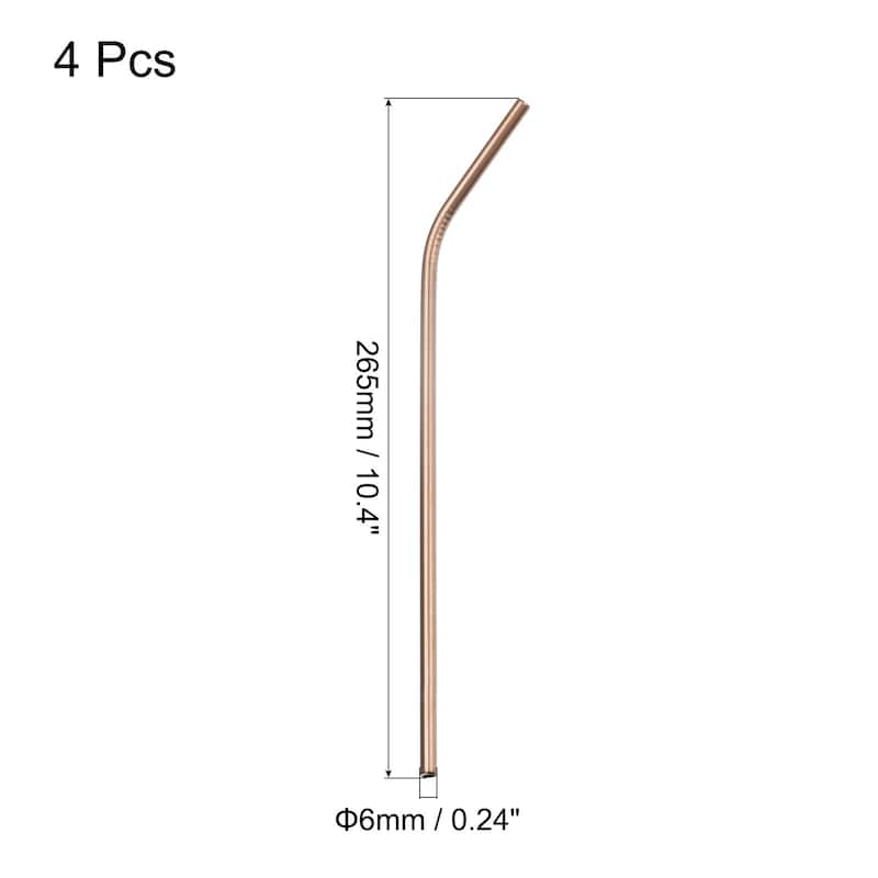 Reusable Metal Straws 4Pcs, Stainless Steel Bent Straw 10.4" Long - Rose Gold