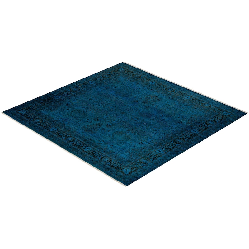 Overton Hand Knotted Wool Vintage Inspired Modern Contemporary Overdyed Blue Square Area Rug - 8' 0" x 8' 2"
