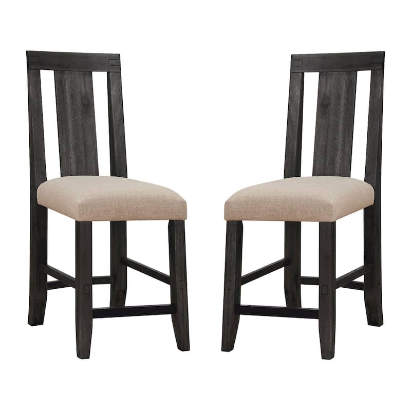 43 Inch Pim Acacia Wood Counter Stool, Panel Back Design, Set of 2, Gray