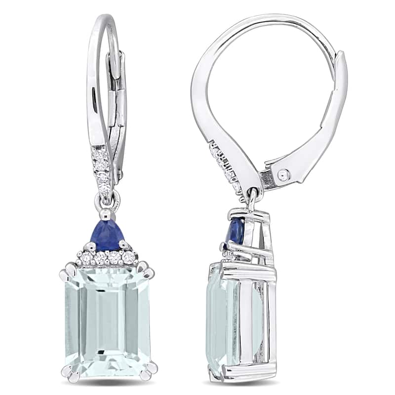 Miadora 4/10ct TGW Blue Sapphire Aquamarine 1/10ct TDW Diamond Earrings Sterling Silver
