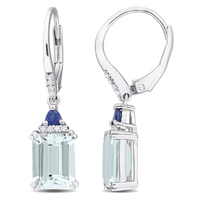 Miadora 4/10ct TGW Blue Sapphire Aquamarine 1/10ct TDW Diamond Earrings Sterling Silver