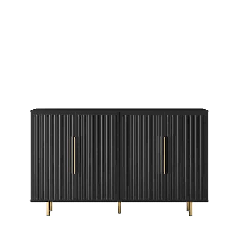 Black Modern Buffet Cabinet with Storage, Fluted Sideboard Large Buffet with Adjustable Shelves, Credenza
