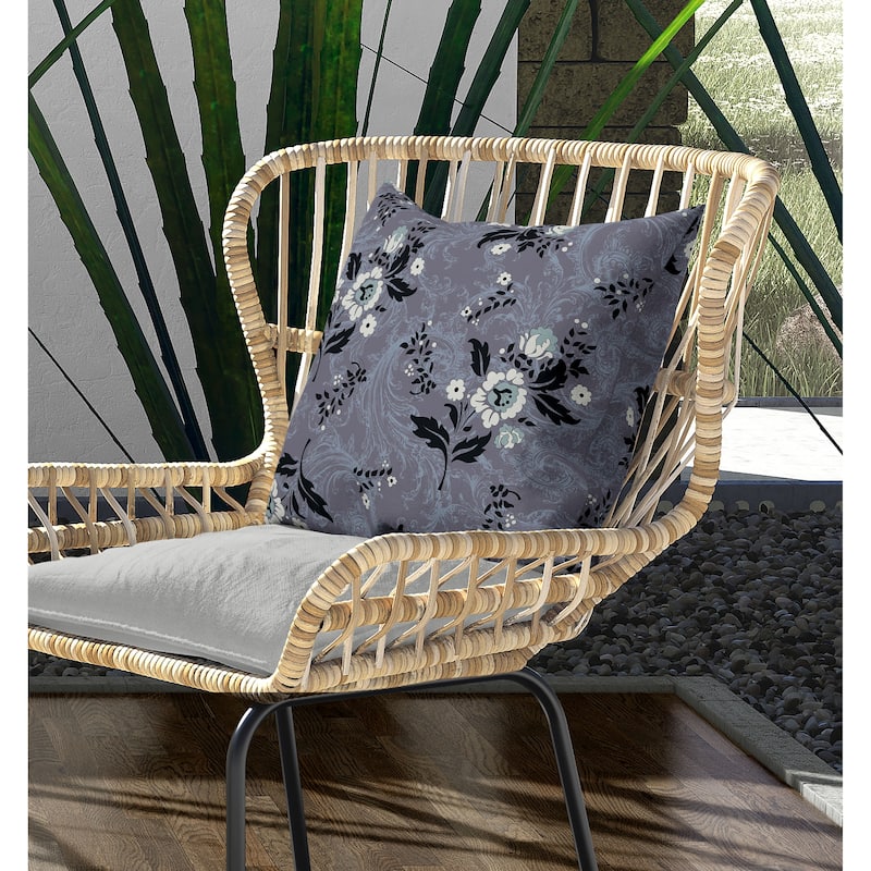 Meadow Strokes Indoor/Outdoor Reversible Throw Pillow Gray and Black