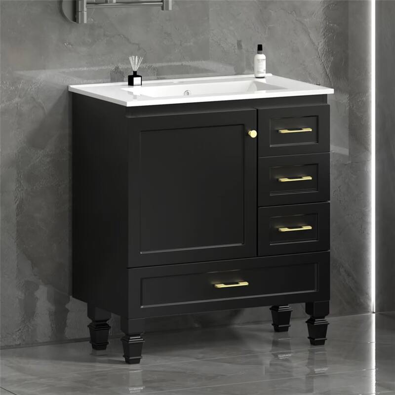 30" Bathroom Vanity Abundant Storage Cabinet -1 Soft Close Doors and 3 Drawer