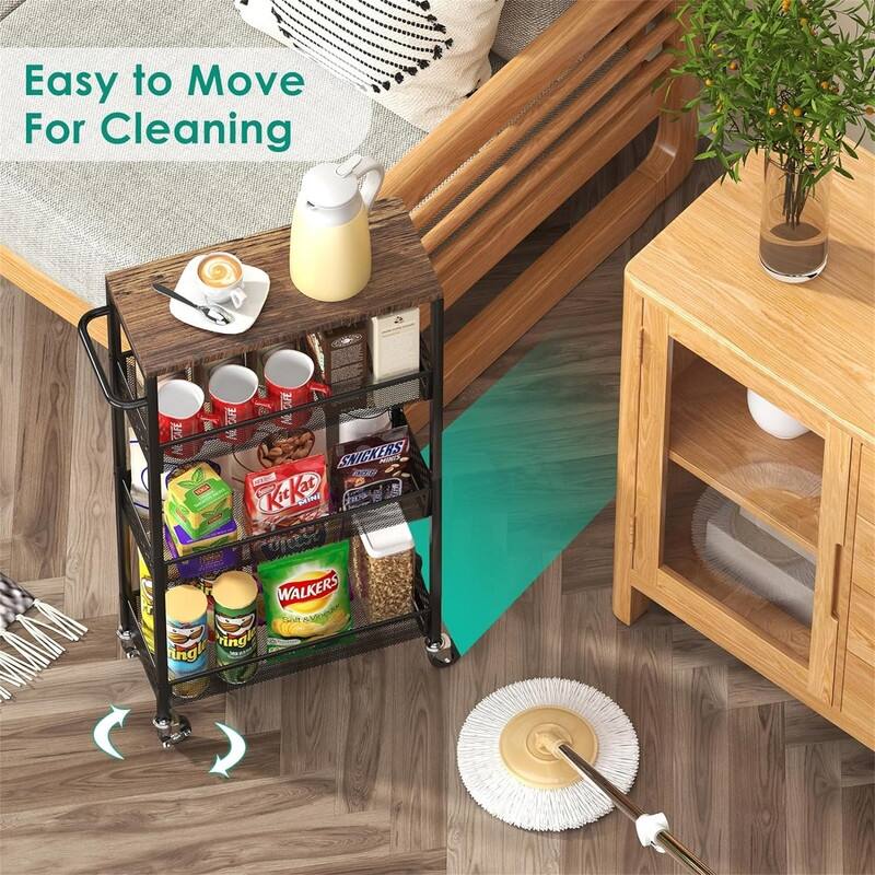 Storage Cart 4 Tier Narrow Kitchen Rolling Cart on Wheels for Small Space