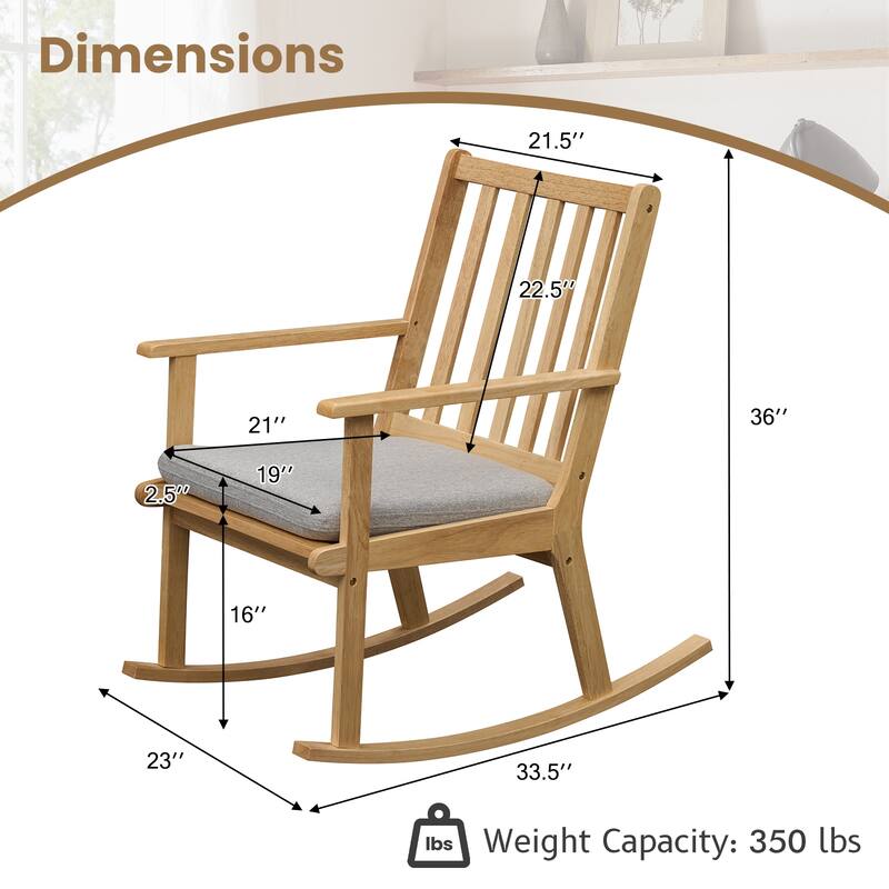 Gymax 2PCS Wooden Rocking Chair w/Removable Cushion & Ergonomic