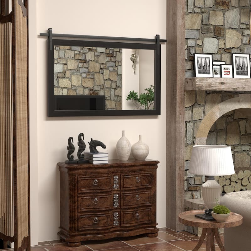 Farmhouse Barn Door Solid Wood Frame Bathroom Vanity Wall Mirror