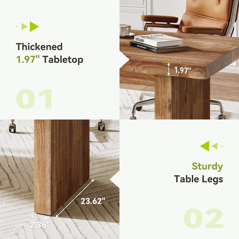 Solid Wood Executive Office Desk, 63" Large Computer Desk Workstation