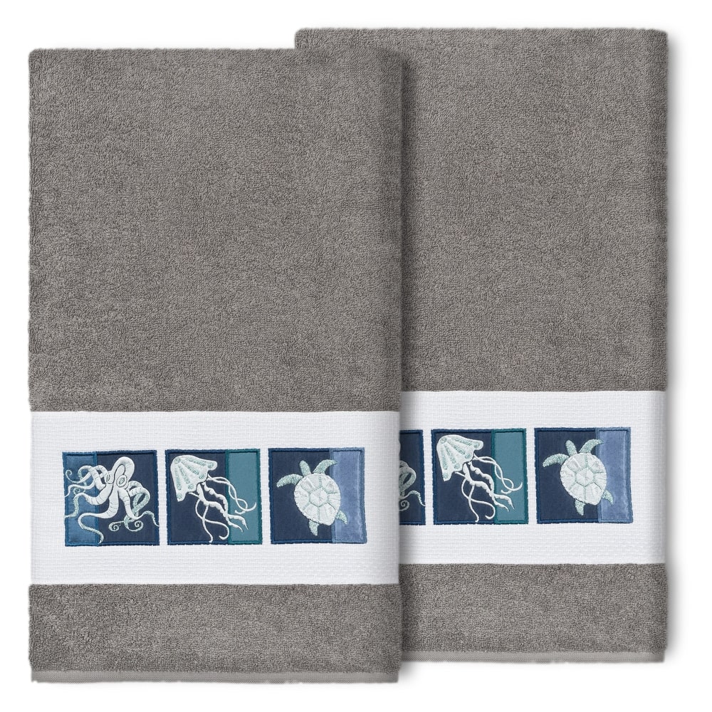 Authentic Hotel and Spa 100% Turkish Cotton Ava 2PC Embellished Bath Towel Set