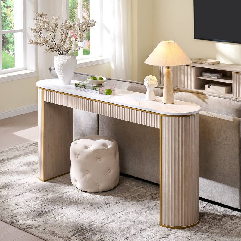 Modern 63" Fluted Console Table, Faux Marble Texture Top, Entry Table