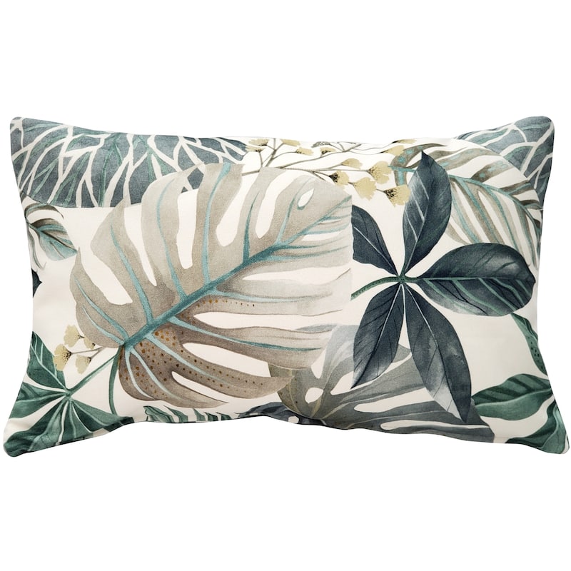 Thai Garden Leaf Throw Pillow - 20" x 12" - Polyester - Grey