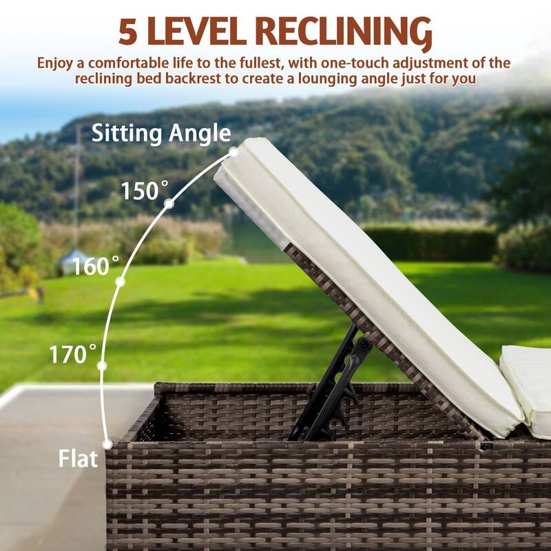 Outdoor Wicker Single Chaise Lounge with Cushion