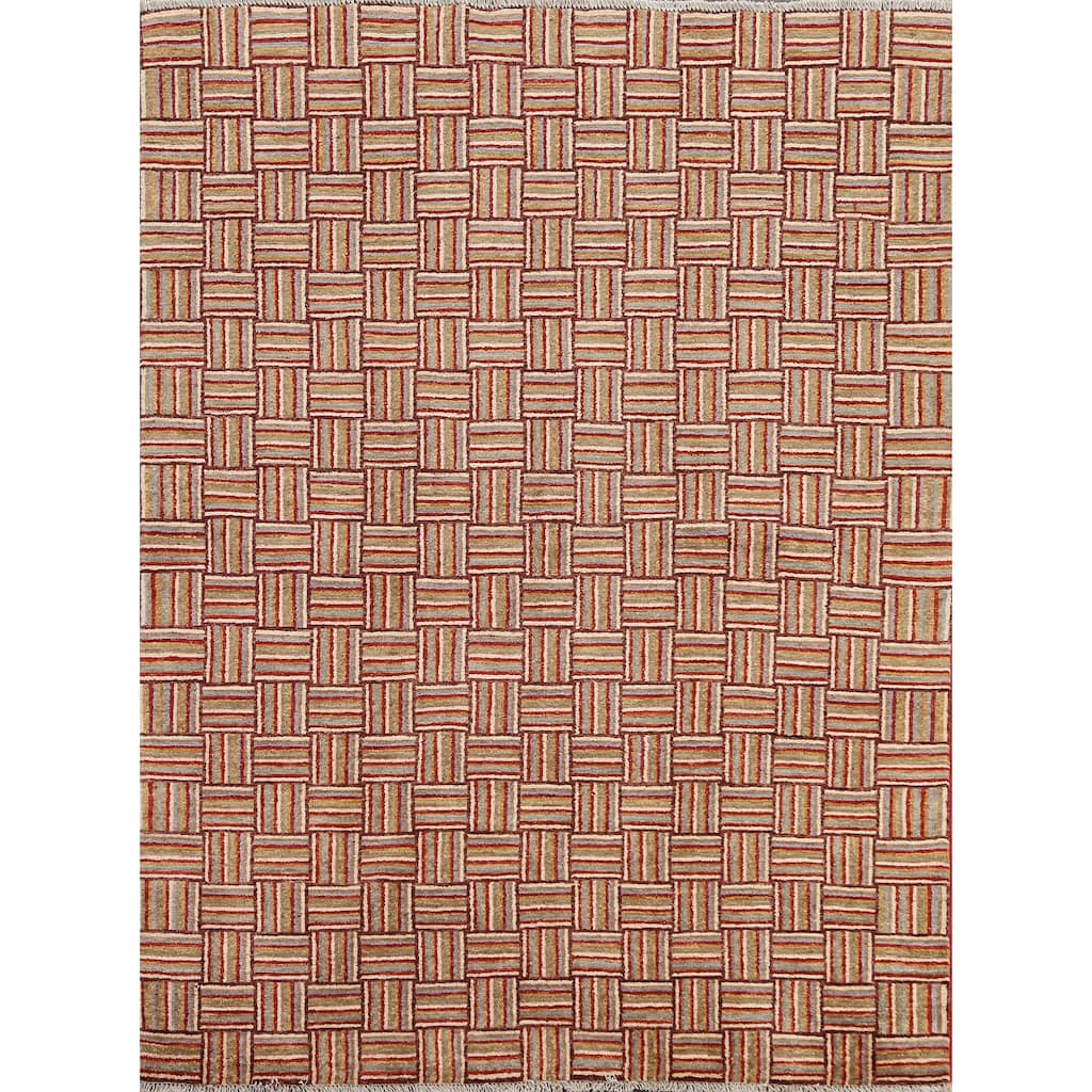 Geometric Gabbeh Kashkoli Oriental Wool Area Rug Hand-knotted Carpet - 4'9" x 6'2"