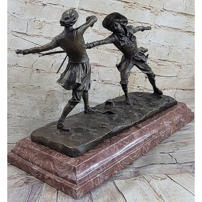 Fencing Duel Swordsmen Bronze Statue Sculpture Figure Rose Marble Base Original Art
