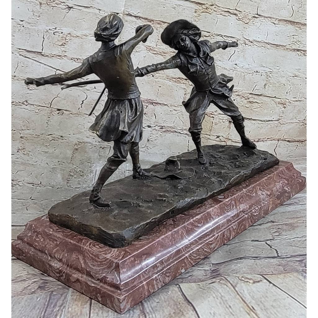 Fencing Duel Swordsmen Bronze Statue Sculpture Figure Rose Marble Base Original Art