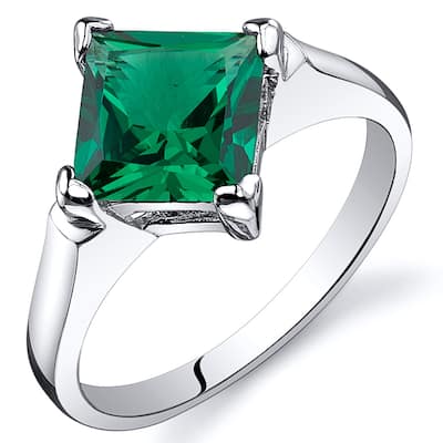 Sterling Silver 1.5 ct Created Emerald Solitaire Ring