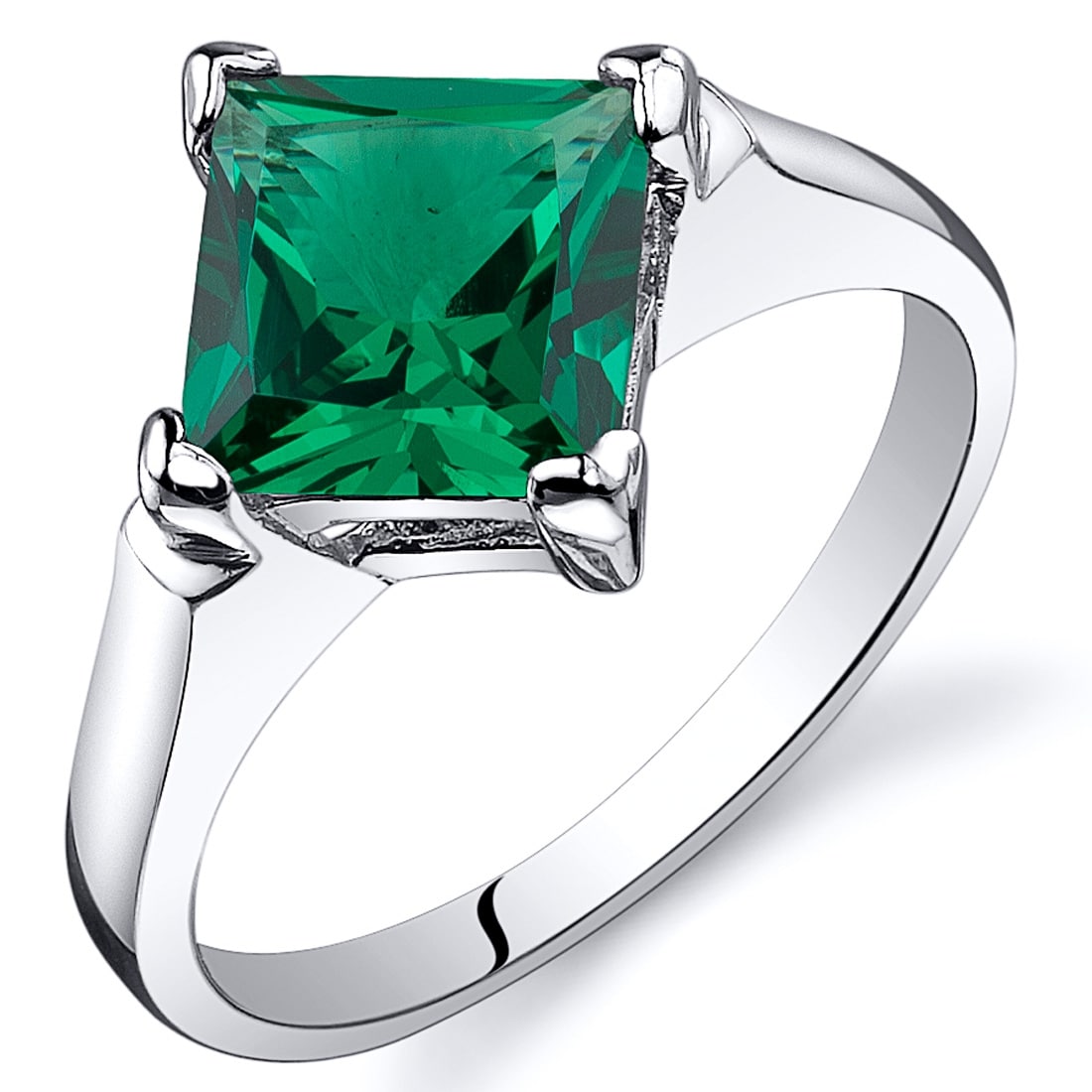 Oravo Sterling Silver 1.5 ct Created Emerald Solitaire Ring