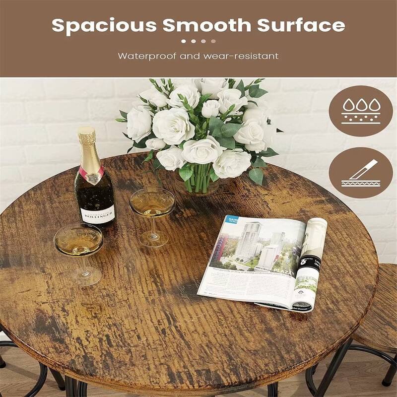 3 Pieces Industrial Round Pub Table Set with 2 Bar Stools