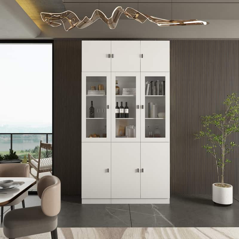 Timechee Combined Bookcase Kitchen Cabinet Display Cabinet Pantry - 9Door-8Shelf