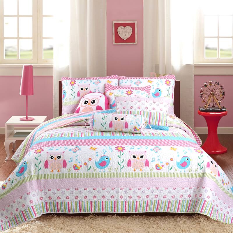 Cozy Line Spring Time Birds Owl Pink Embroidered Polyester Decor Novelty Owl Throw Pillow