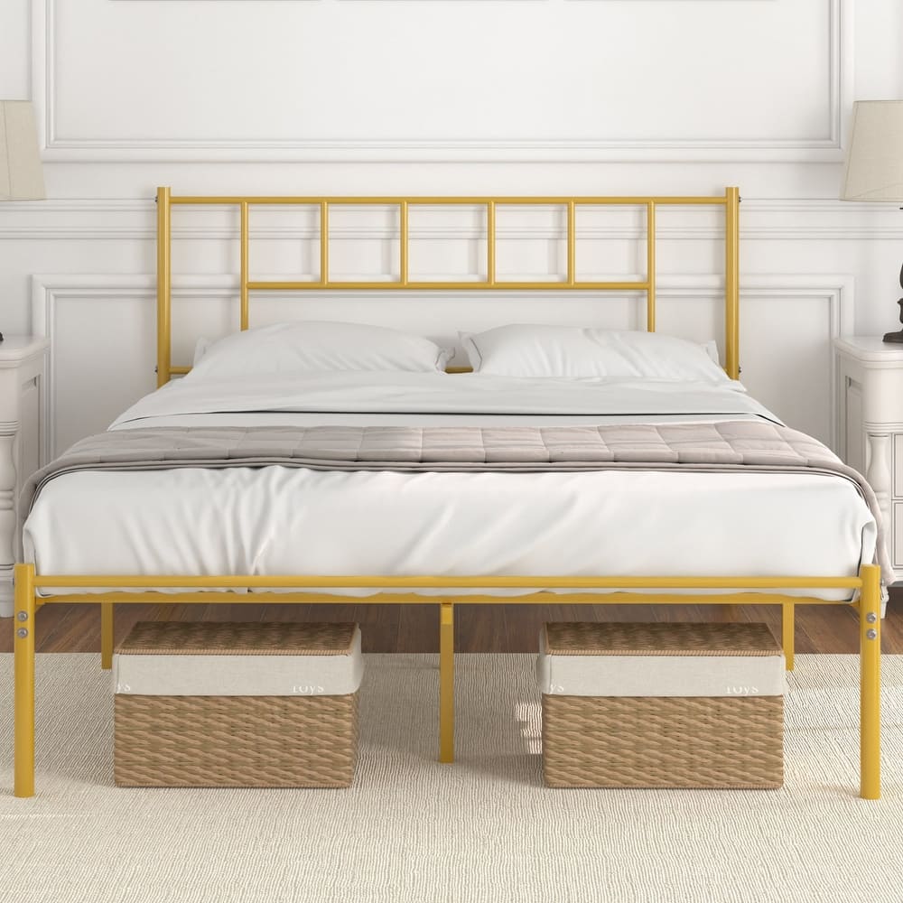 VECELO Victorian Style Metal Platform Bed Frame with Headboard & 12.6" Under Bed Storage-Twin/Full/Queen Size Steel Bed