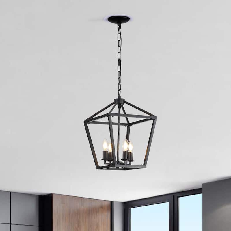 Sofucor Black Lantern Fixtures Pendant Light with Adjustable Height Rustic Geometric Hanging for Indoor,Chandelier - N/A