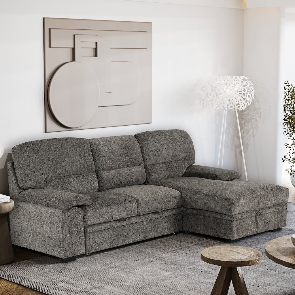 Jordan 93 in. Upholstered Right Facing L-Shaped Sleeper Sectional with Storage