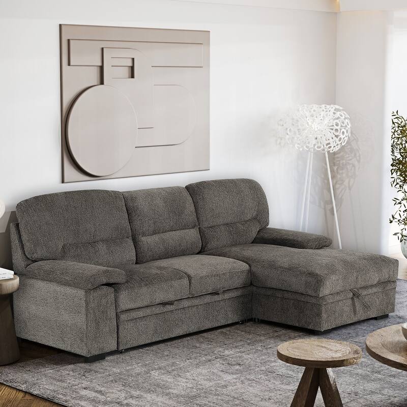 Jordan 93 in. Upholstered Right Facing L-Shaped Sleeper Sectional with Storage