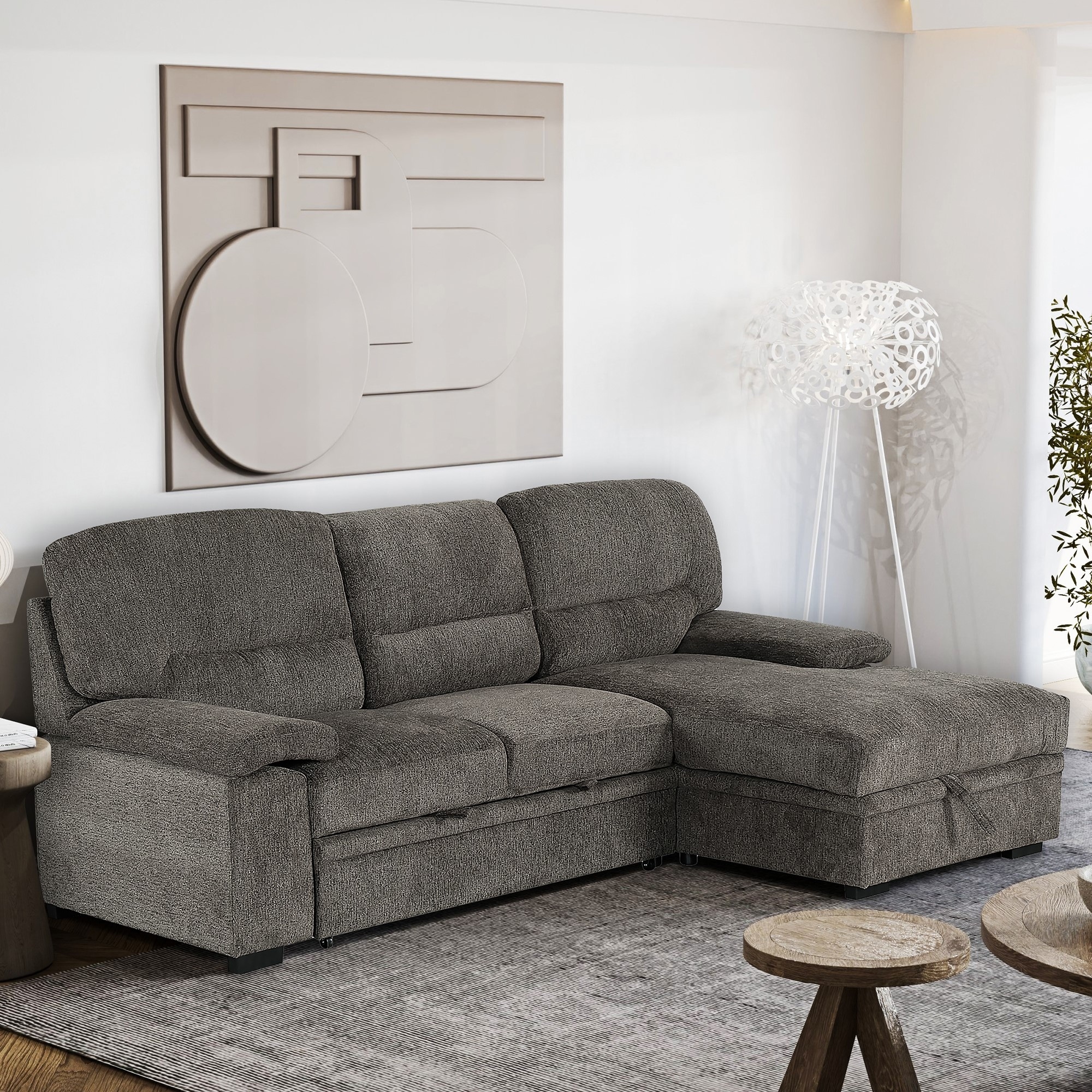 Jordan 93 in. Brown 2 piece L Shaped Sectional Sleeper Sofa Bed