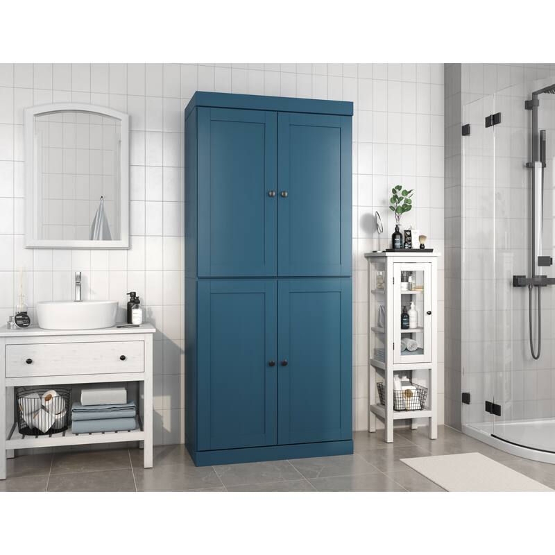 Palace Imports 100% Solid Wood 32" Bathroom Storage Cabinet with Shaker Doors and Adjustable Shelves - Teal Blue